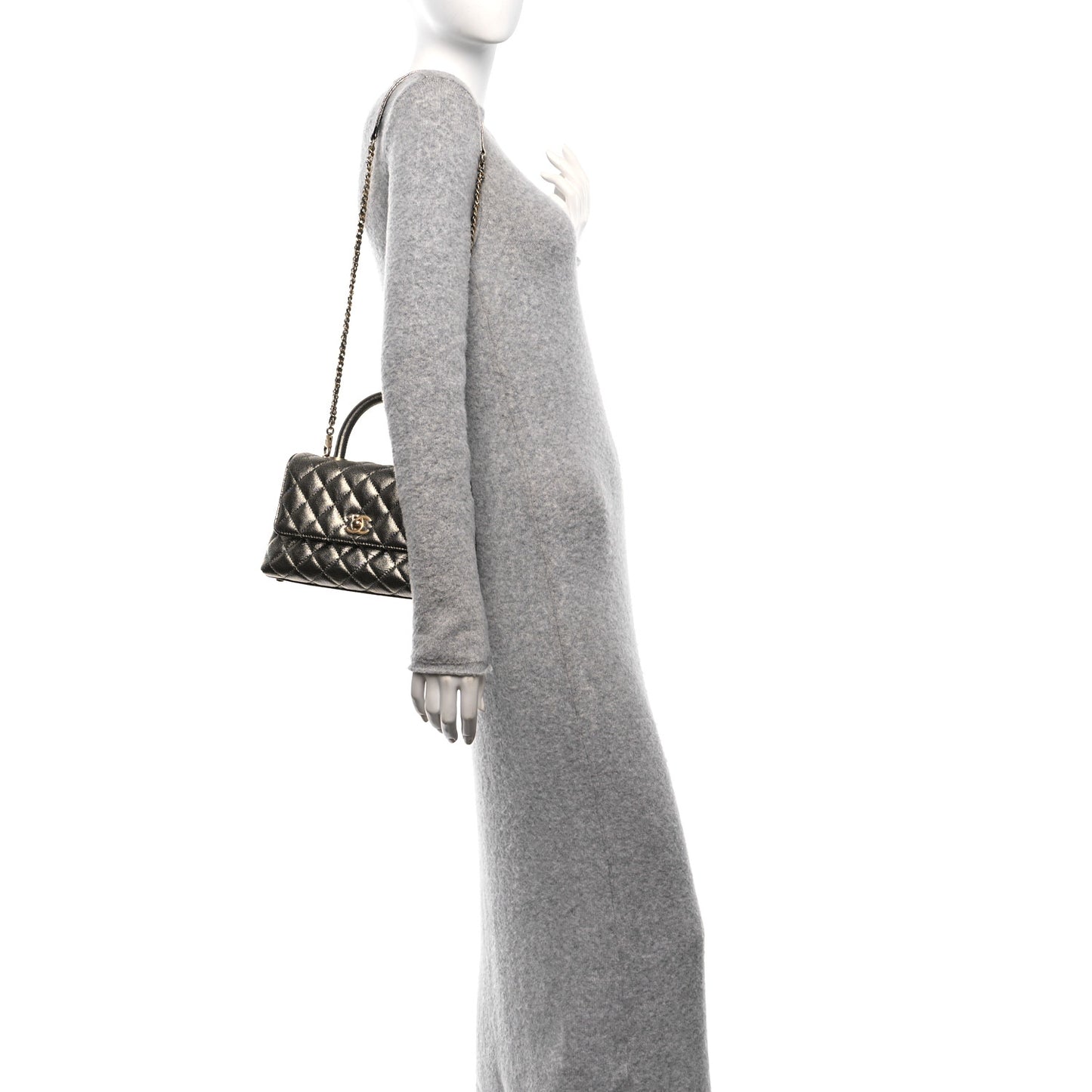 Metallic Caviar Quilted Mini Coco Handle Flap Silver