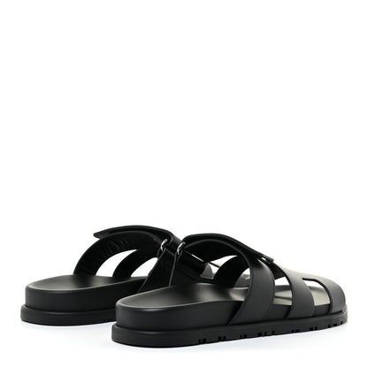 Hermes Calfskin Womens Chypre Sandals 37.5 Black 4 of 11