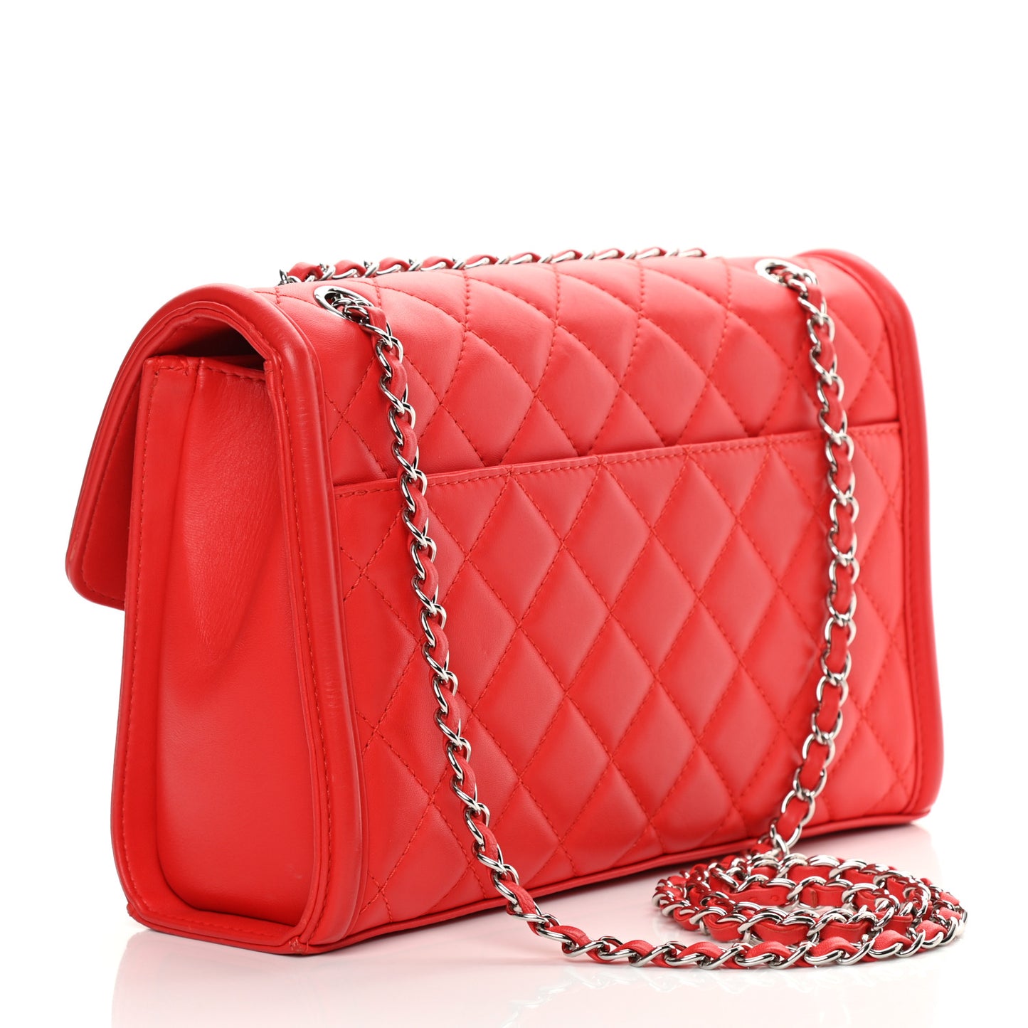 Lambskin Quilted Large Geometric Flap Red