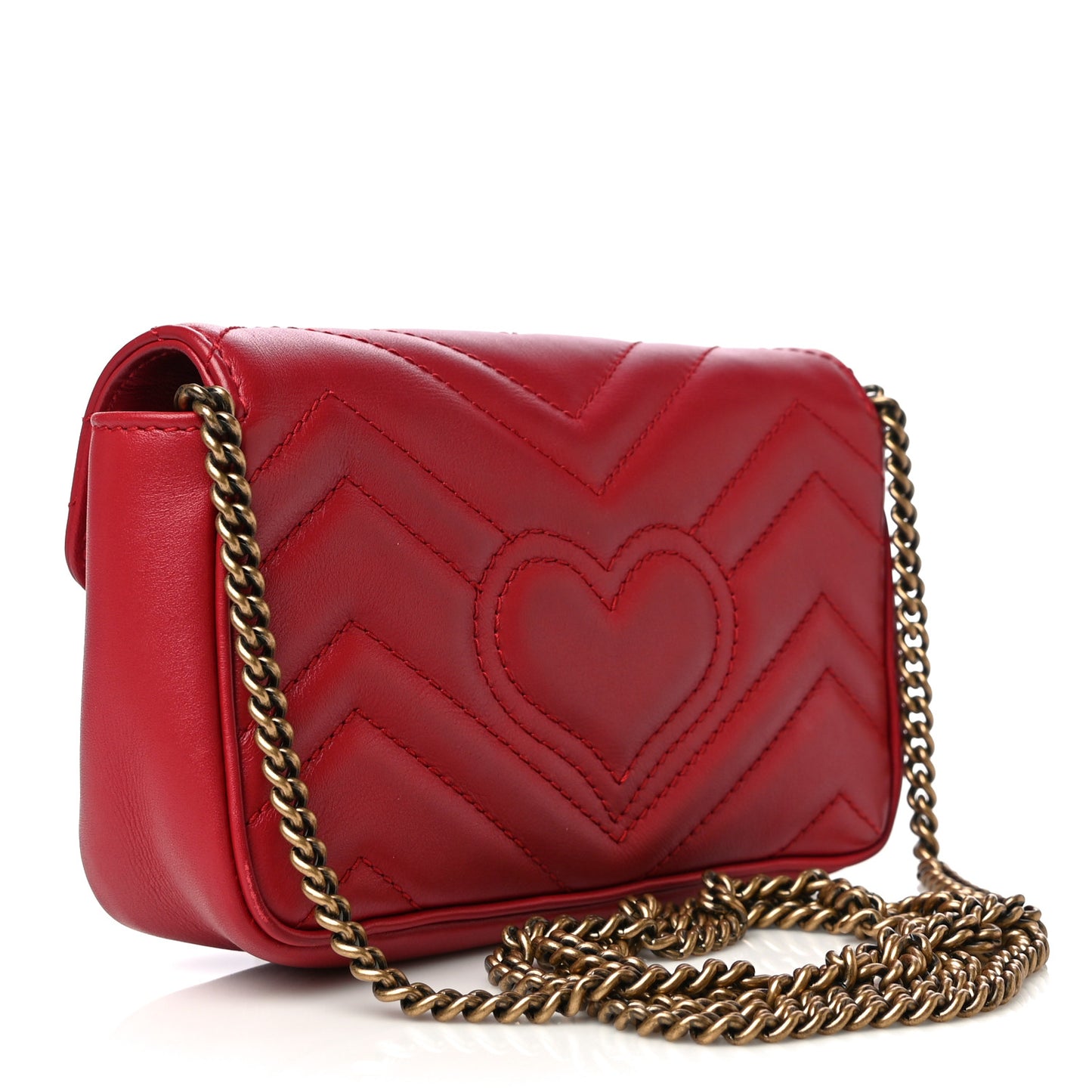 Calfskin Matelasse Super Mini GG Marmont Shoulder Bag Hibiscus Red