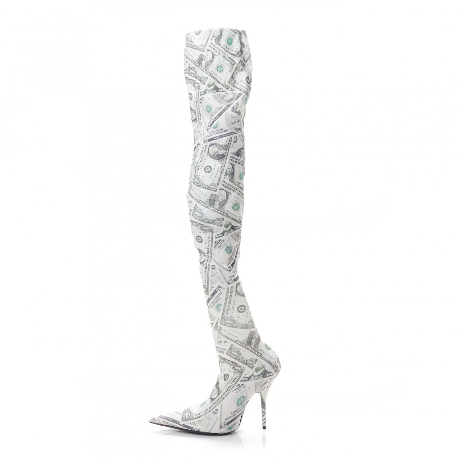 Balenciaga Spandex Dollars Print Pointed Toe Knife Thigh High Boots 36.5 Green 1 of 7