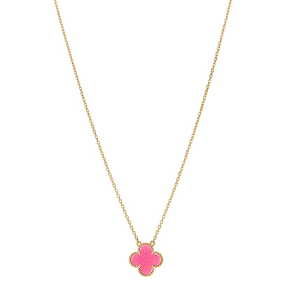 Van Cleef & Arpels 18K Yellow Gold Pink Enamel Vintage Alhambra Pendant Necklace 1 of 6