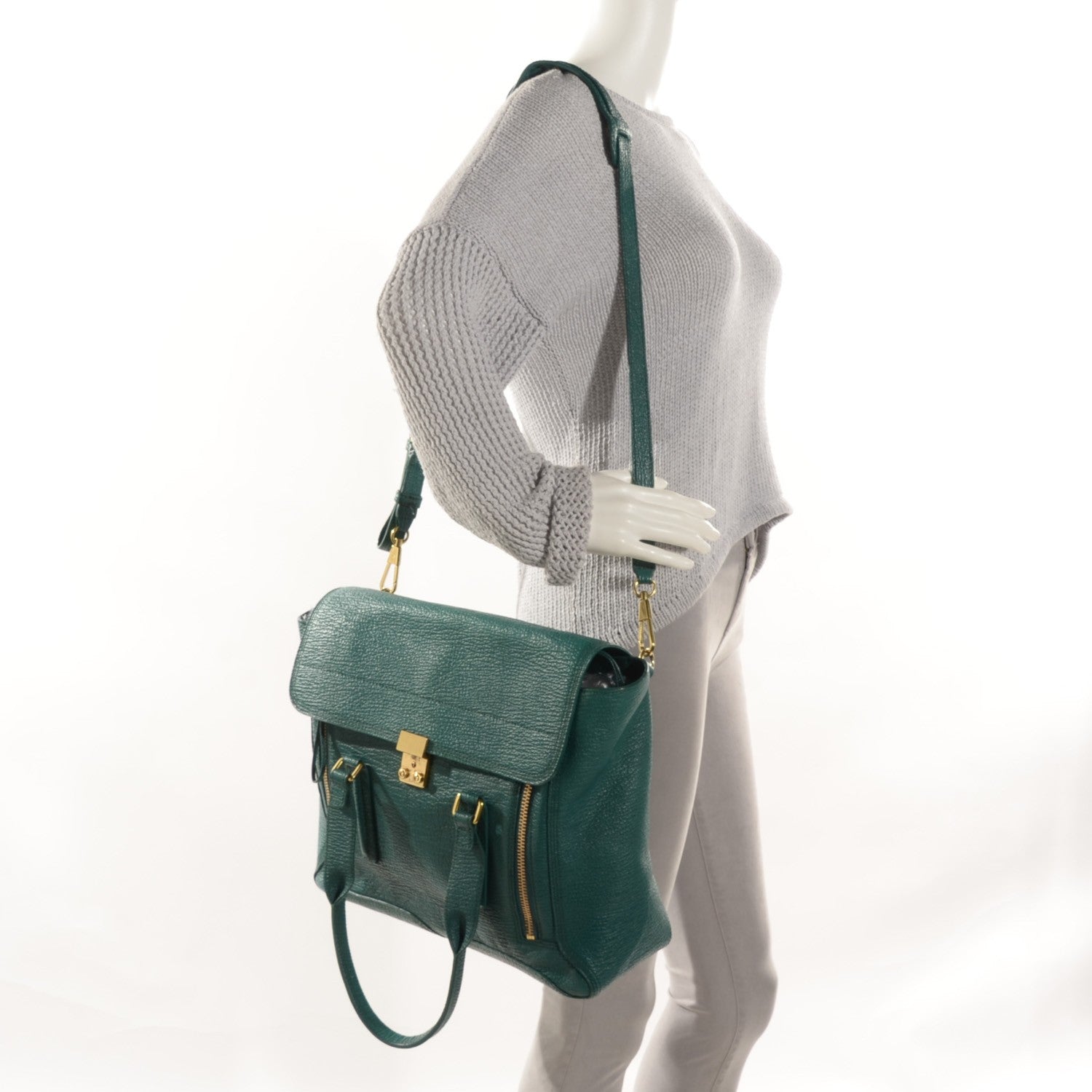 3.1 Phillip Lim 3.1 Textured Leather Large Pashli Satchel Jade 2 of 9