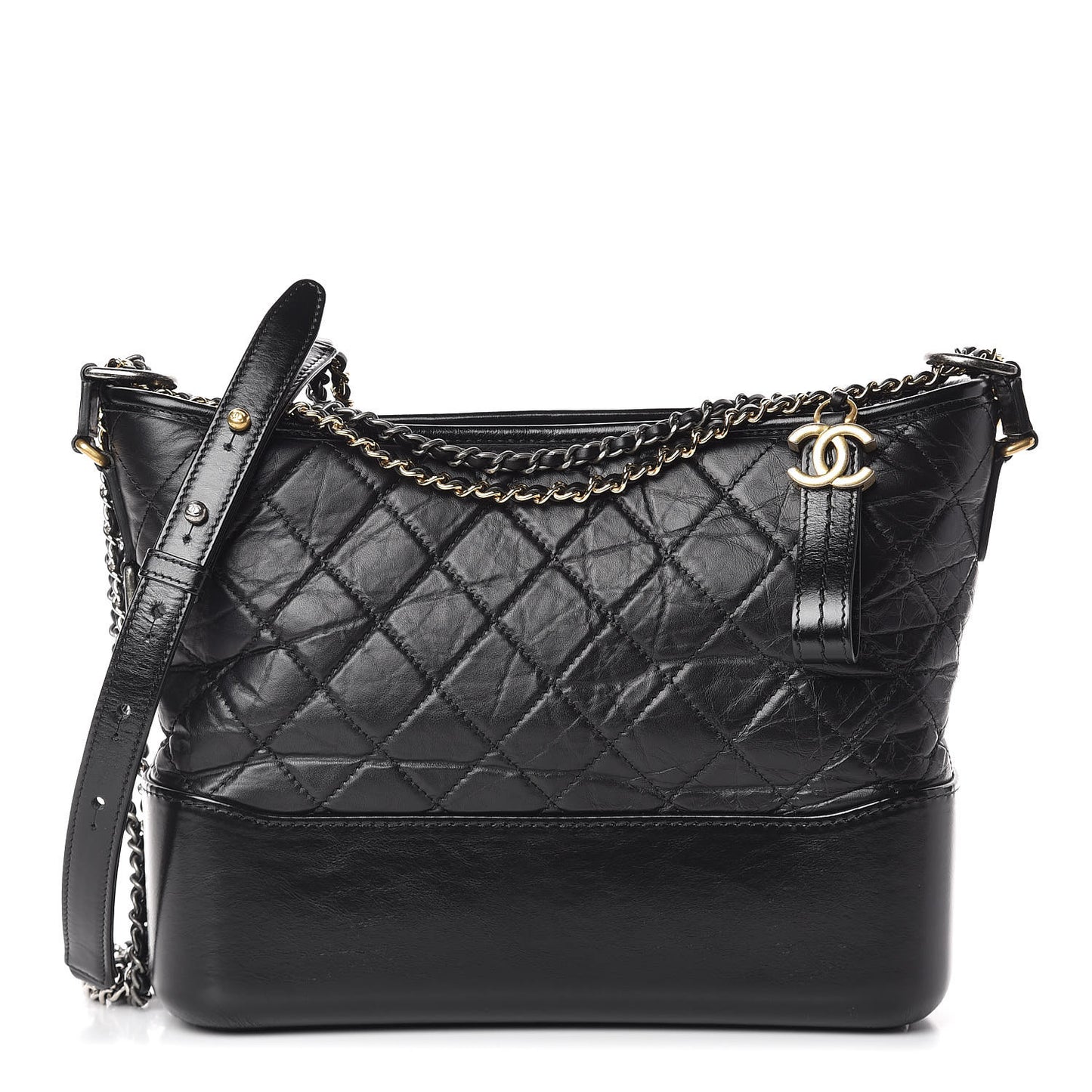 Aged Calfskin Quilted Medium Gabrielle Hobo Black