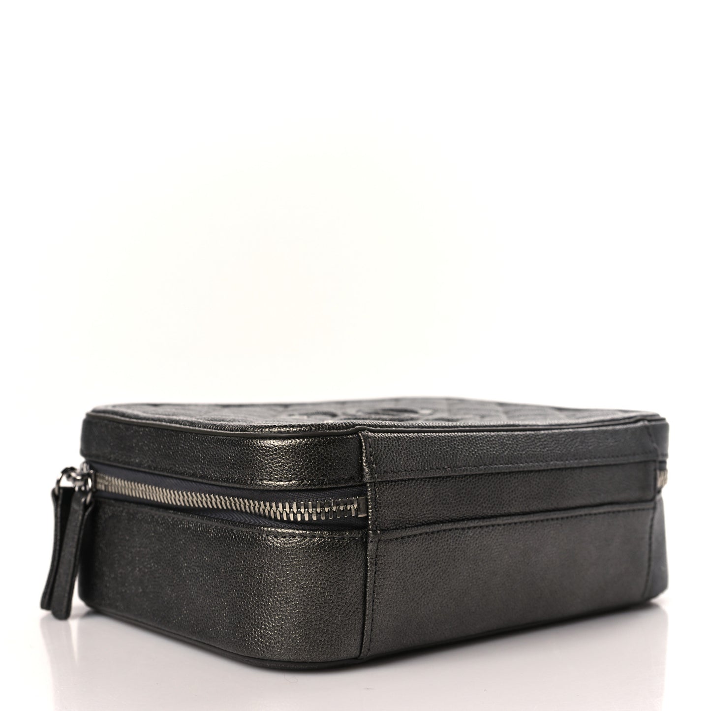 Metallic Caviar Quilted Medium CC Filigree Vanity Case Dark Silver