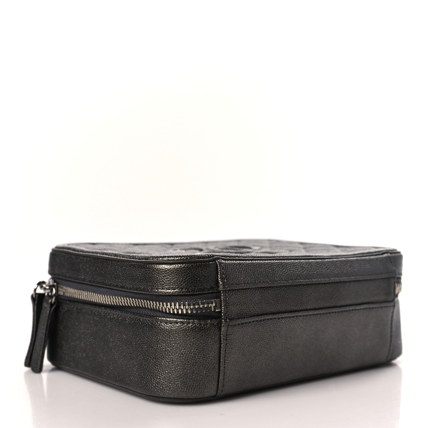 Chanel Metallic Caviar Quilted Medium CC Filigree Vanity Case Dark Silver 4 of 10