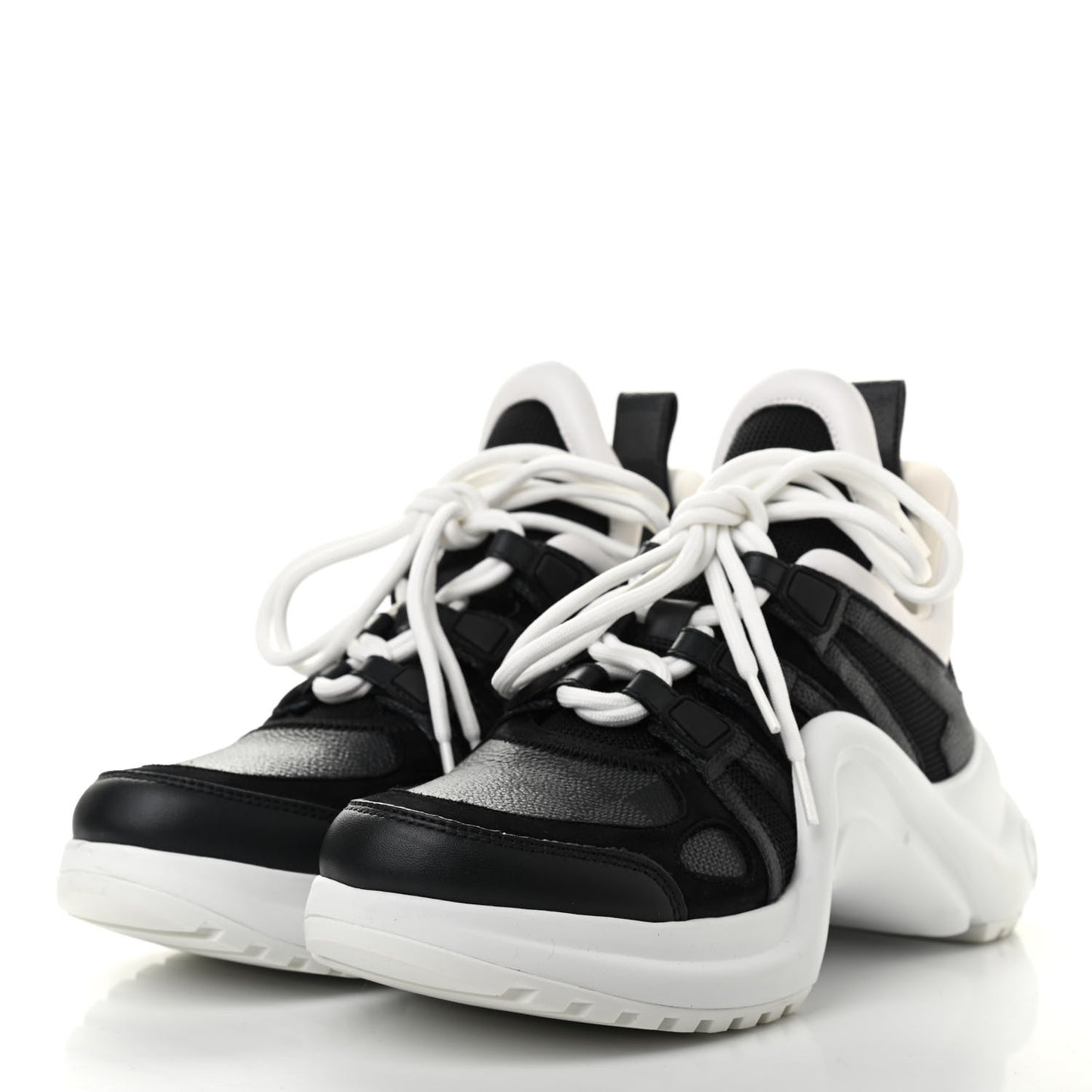 Calfskin Technical Nylon Damier Graphite LV Archlight Sneakers 36 Black White