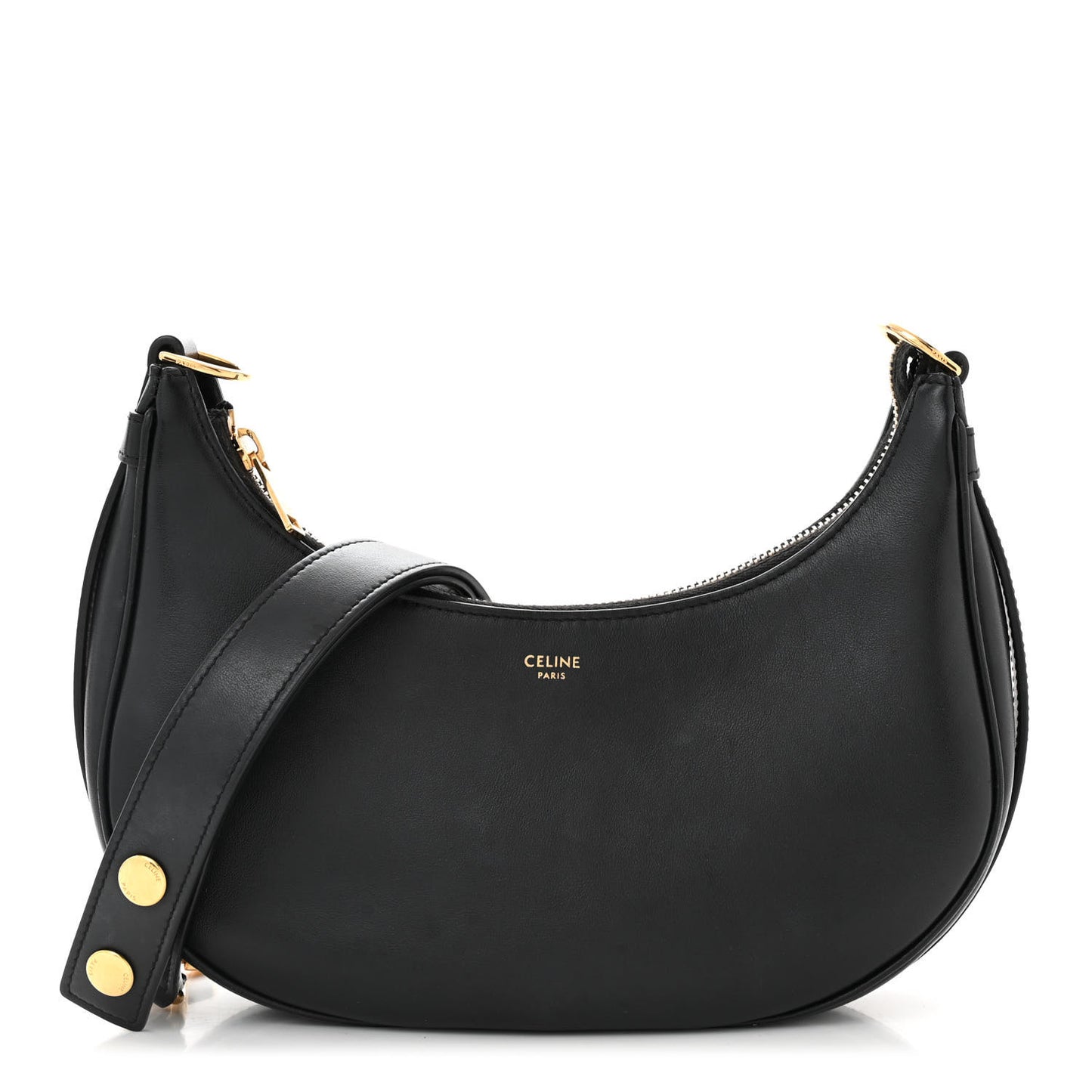 Smooth Calfskin Medium Strap Ava Shoulder Bag Black