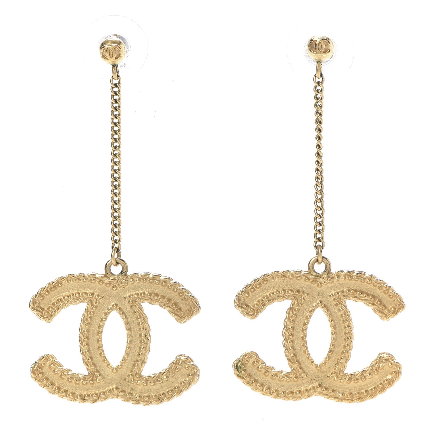 Chanel CC Drop Earrings Matte Gold 2 of 10