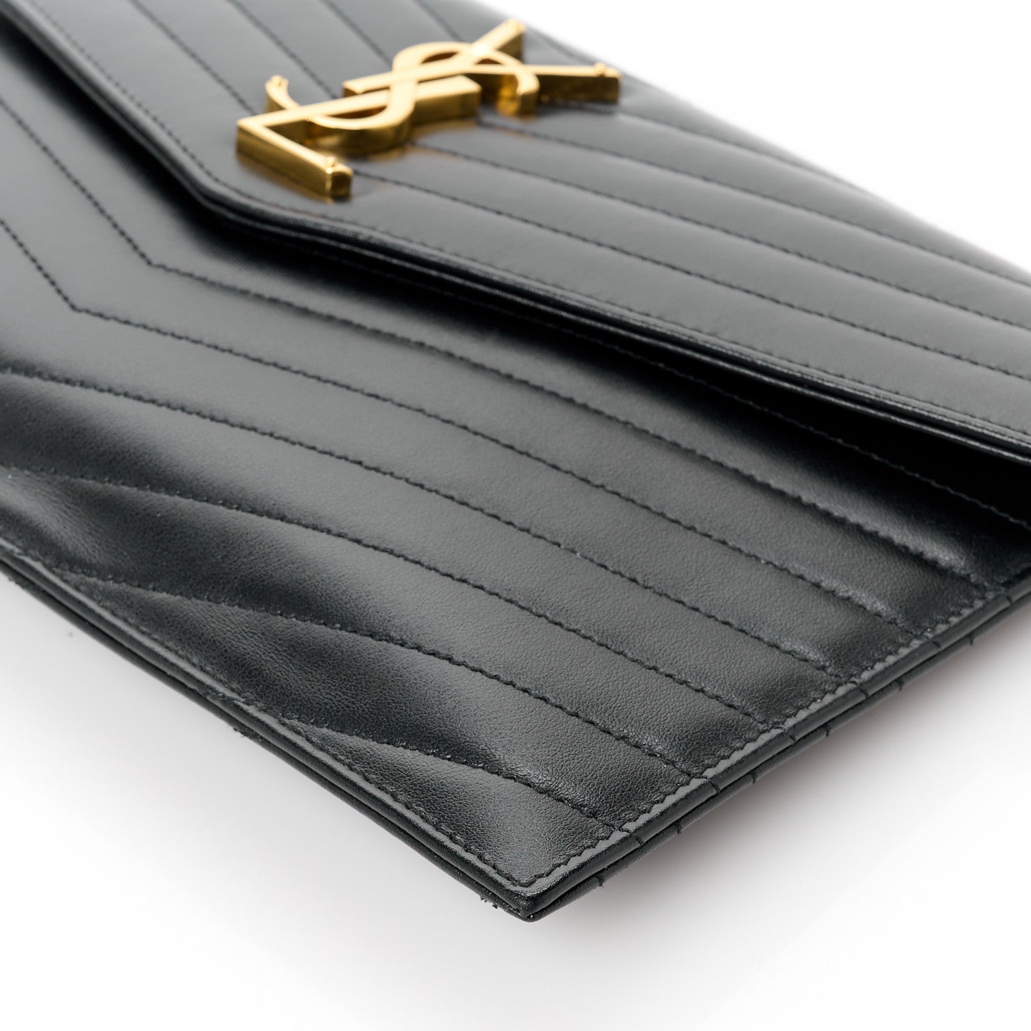 Saint Laurent Calfskin Matelasse Chevron Monogram Uptown Clutch Black 10 of 10