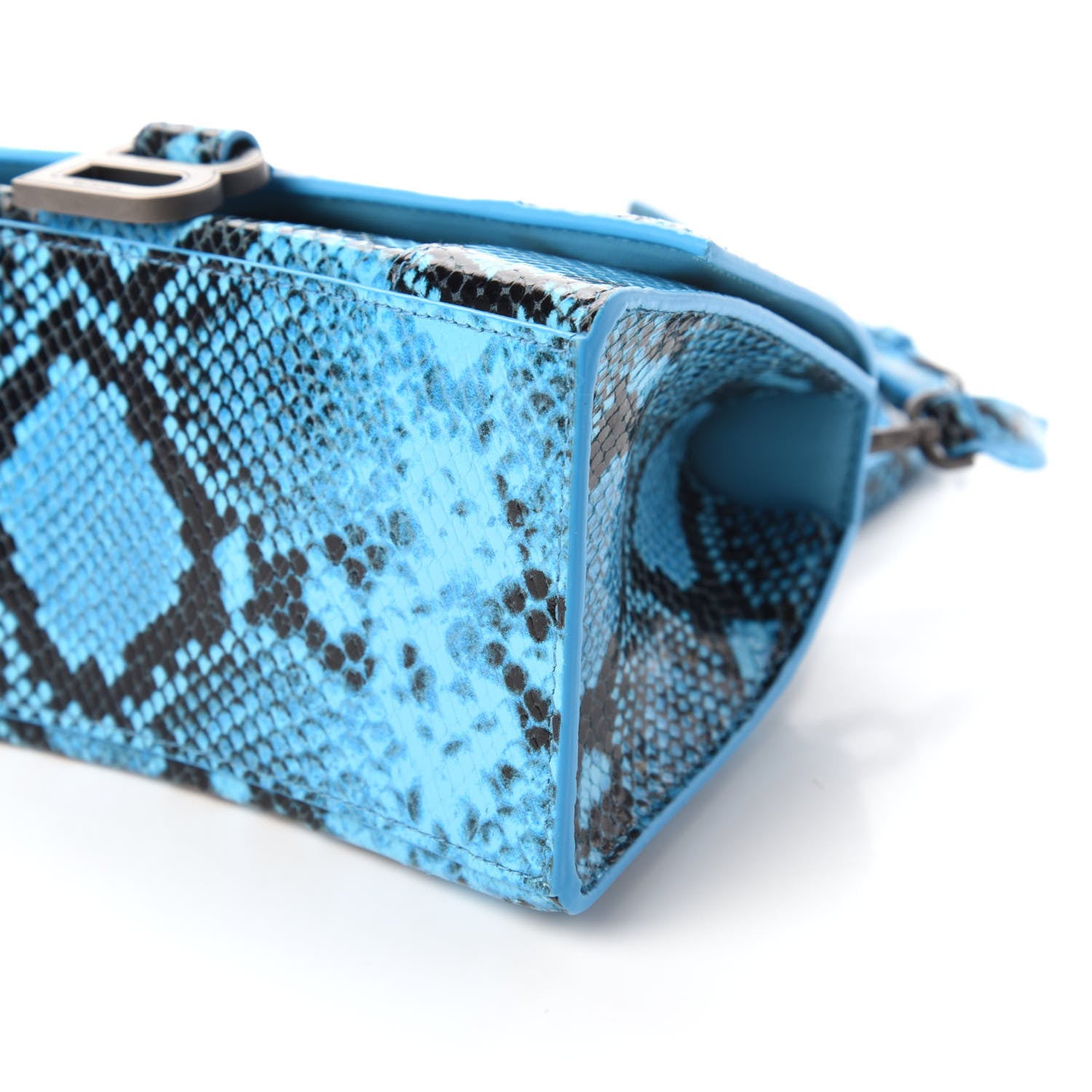 Balenciaga Shiny Calfskin Python Effect Small Hourglass Top Handle Bag Azur Black 7 of 10