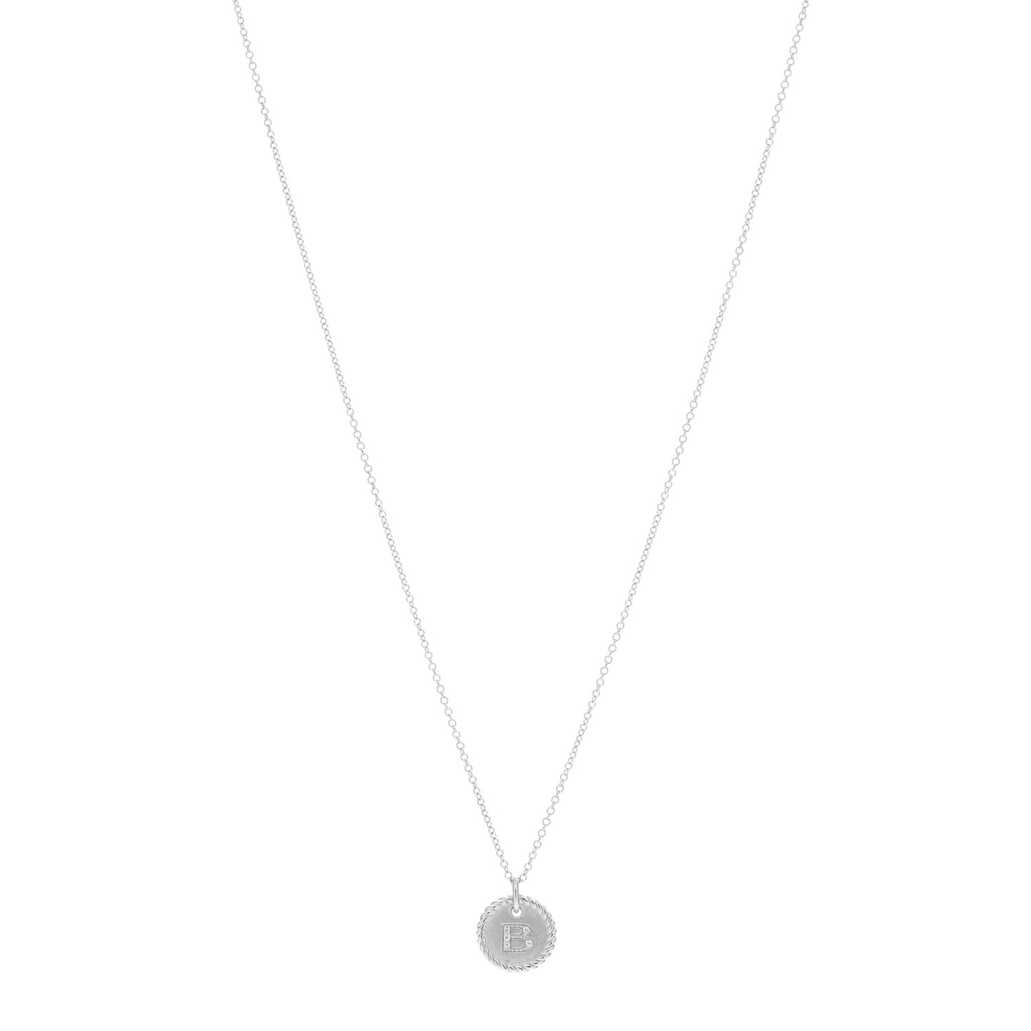 18K White Gold Diamond Initial B Charm Necklace