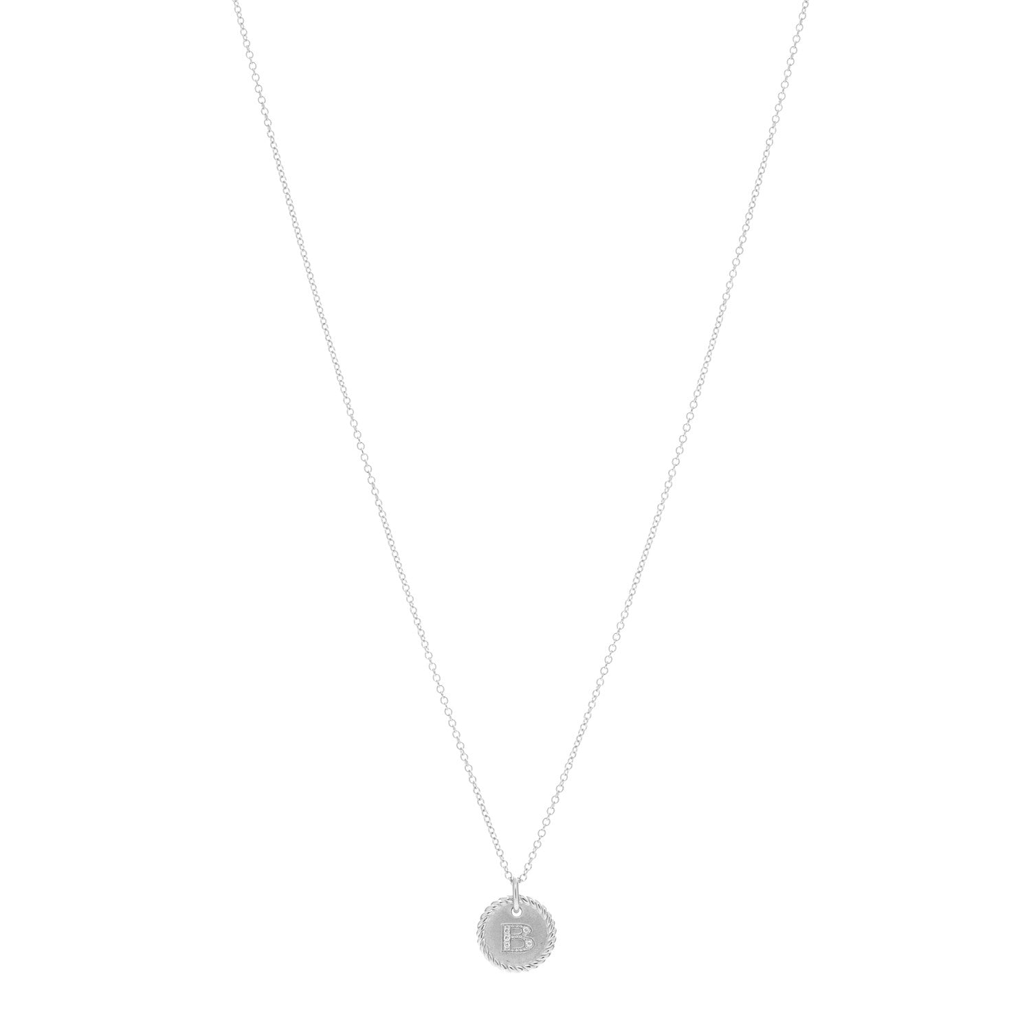 David Yurman 18K White Gold Diamond Initial B Charm Necklace 1 of 4