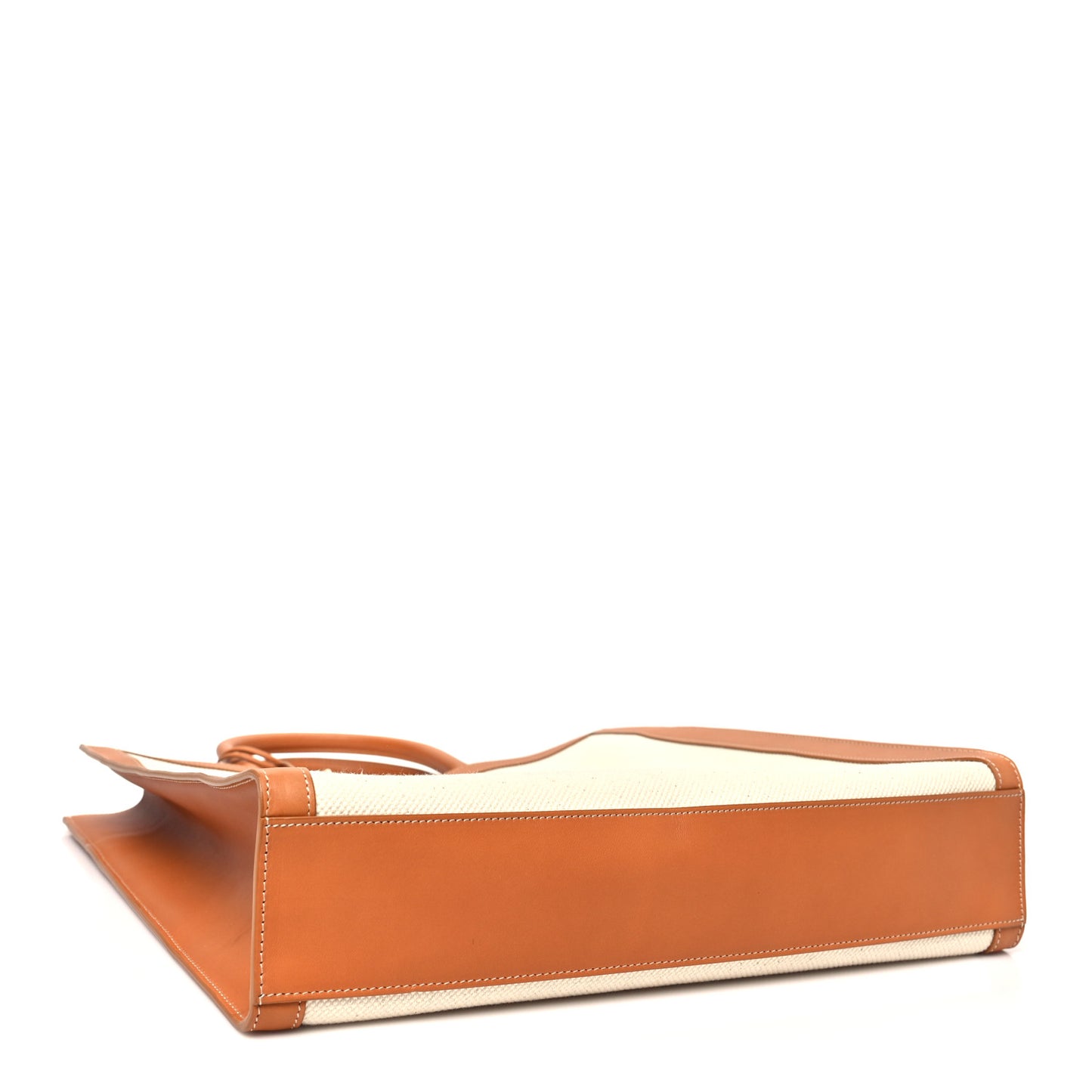 Canvas Calfskin Logo Print Vertical Cabas Natural Tan
