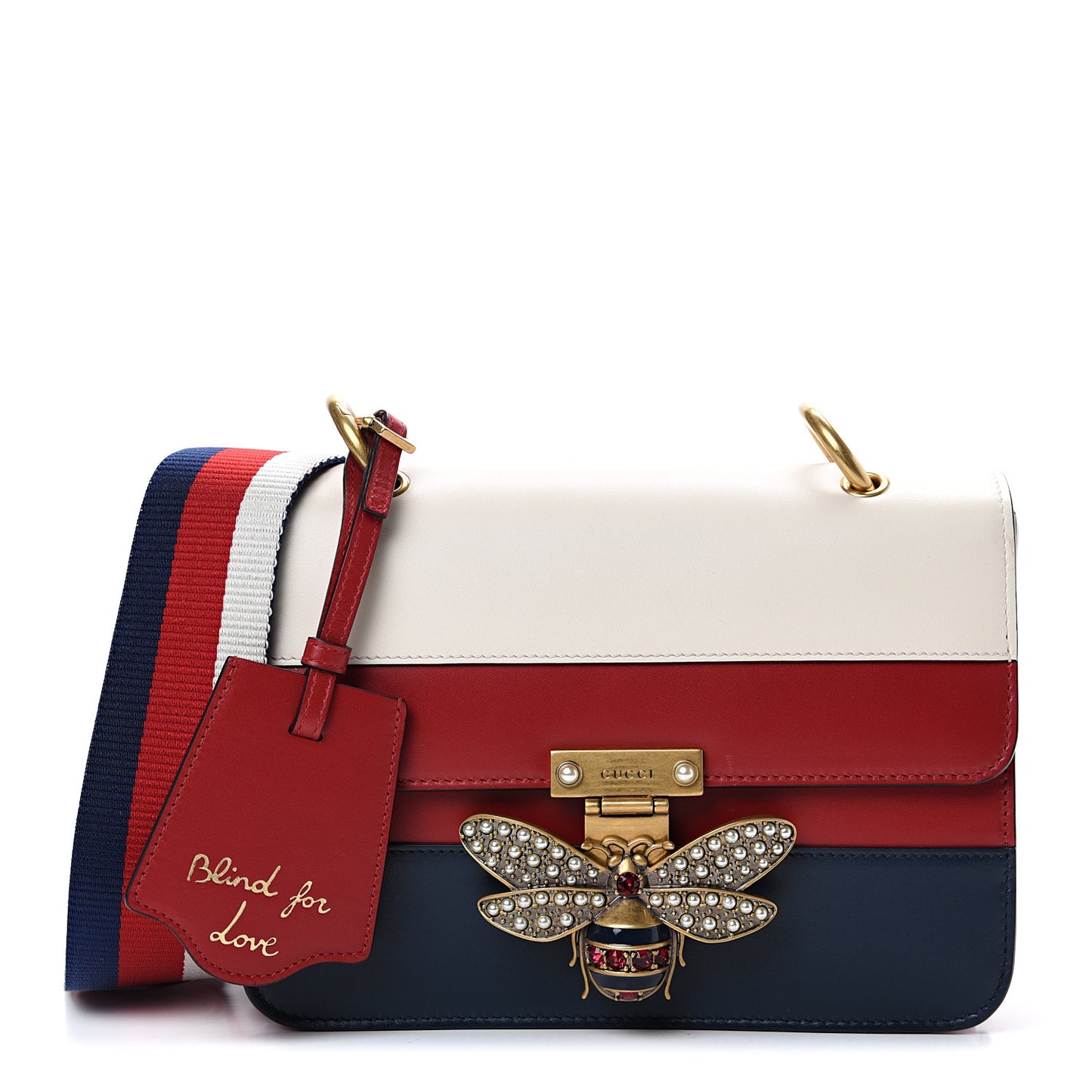 Calfskin Sylvie Web Queen Margaret Shoulder Bag Blue Agata Hibiscus Red Mystic White