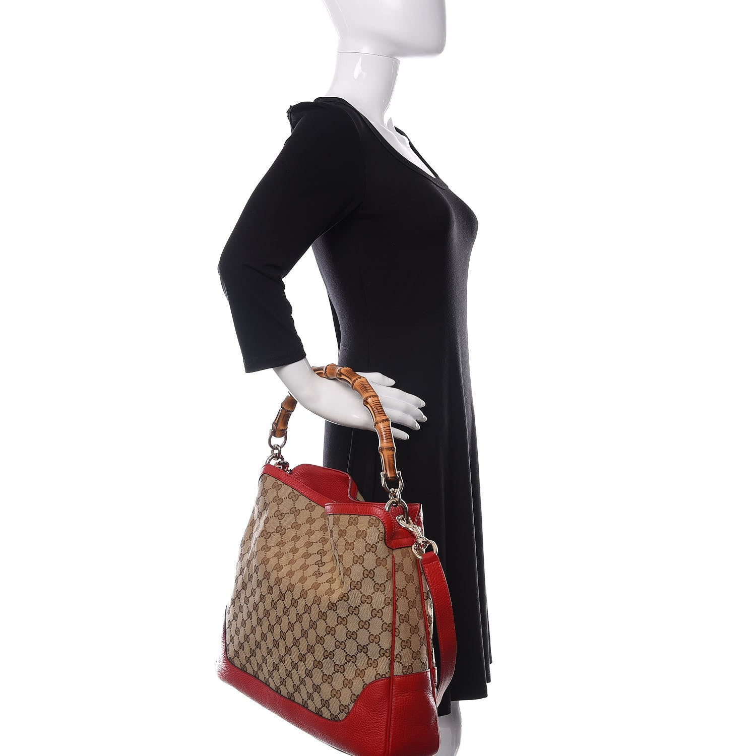 Gucci Monogram Medium Diana Bamboo Shoulder Bag Red 2 of 12