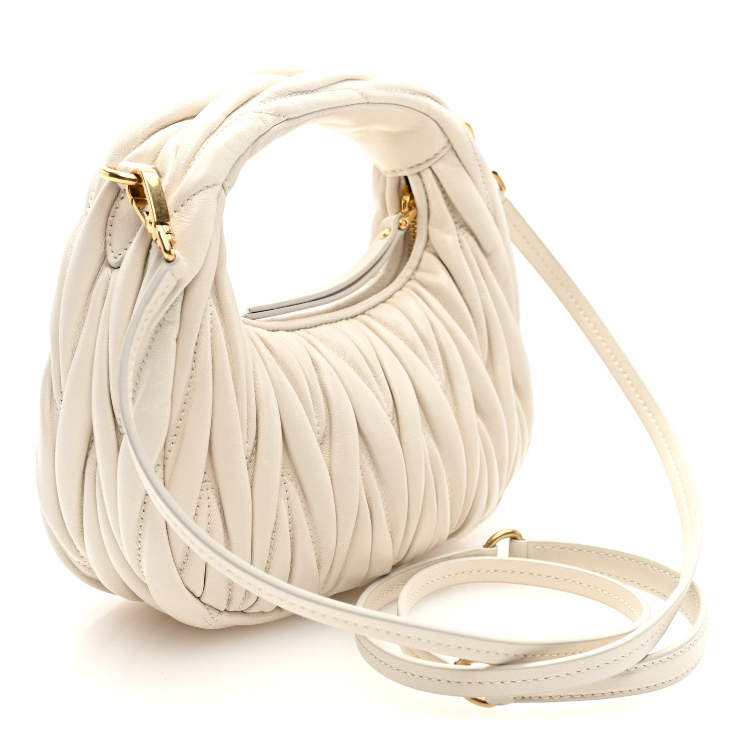 Miu Miu Nappa Matelasse Mini Wander Hobo White 3 of 9