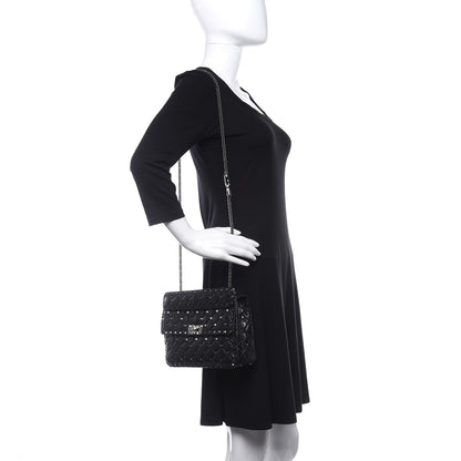 Valentino Garavani Craquele Nappa Medium Rockstud Spike Shoulder Bag Black 2 of 8