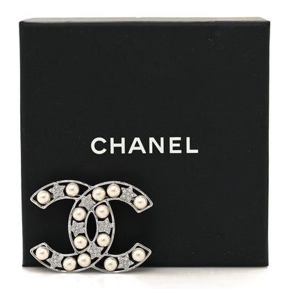Chanel Pearl Crystal Star CC Brooch Silver 4 of 4