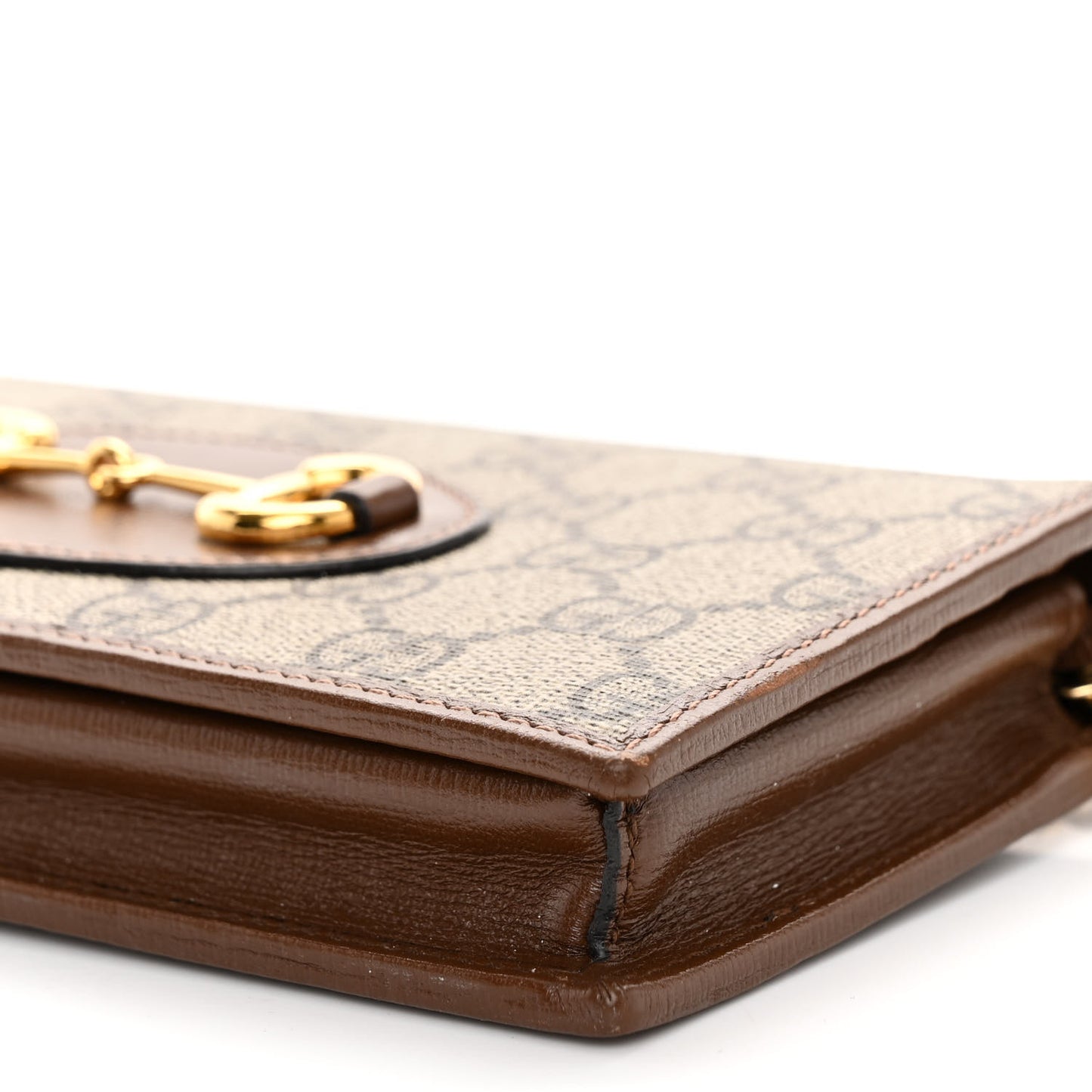 GG Supreme Monogram Azalea Calfskin Horsebit 1955 Wallet On Chain Beige Ebony Brown Sugar