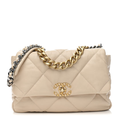 Chanel Goatskin Quilted Large Chanel 19 Flap Beige 1 of 14