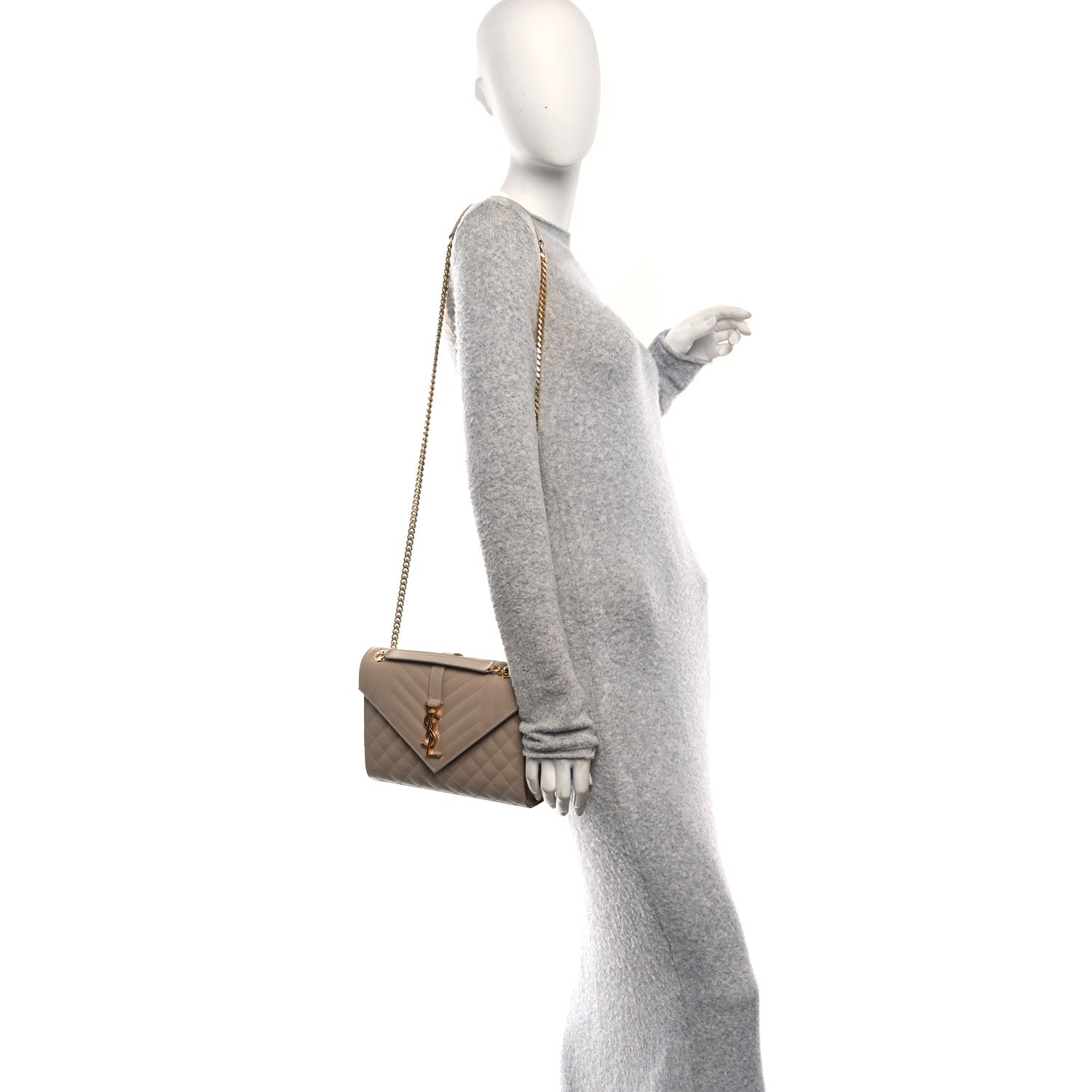 Saint Laurent Grain De Poudre Textured Mixed Matelasse Medium Triquilt Monogram Satchel Dark Beige 2 of 10