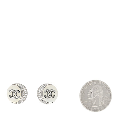Chanel Pearl Crystal CC Round Earrings Silver 2 of 5