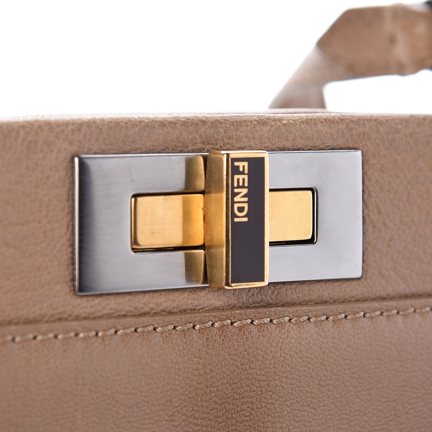 Fendi Goatskin Watersnake Large Peekaboo Iconic Satchel Taupe Phard 9 of 19