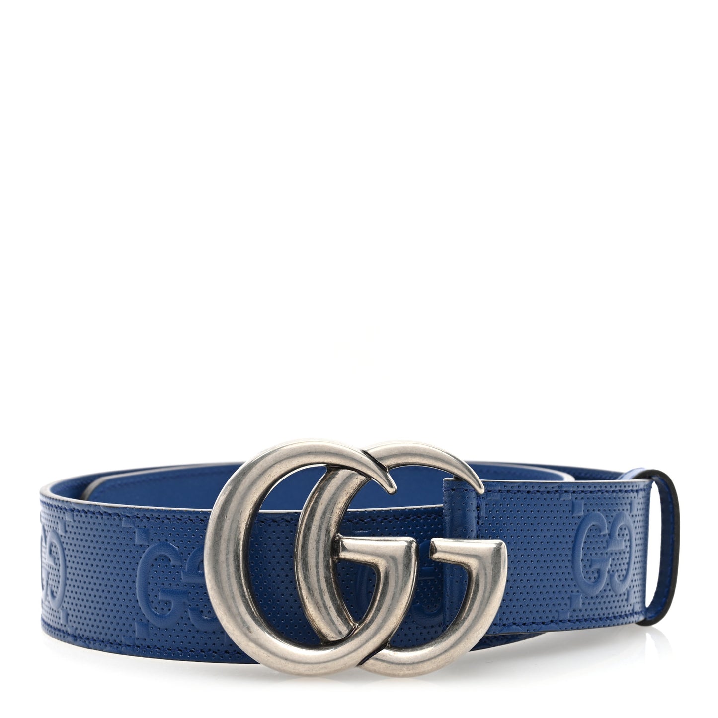 Calfskin GG Tennis Embossed Double G 40mm Belt 70 28 Intense Metal Blue