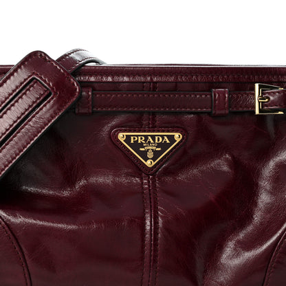 Prada Glossy Calfskin Triangle Small Bonnie Shoulder Bag Bordeaux 8 of 10