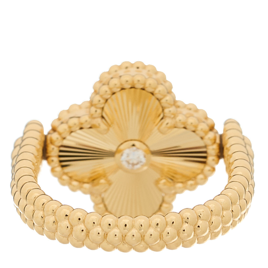 18K Yellow Gold Diamond Blue Agate Reversible Guilloche Vintage Alhambra Ring 50 5.25