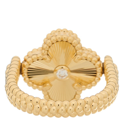 Van Cleef & Arpels 18K Yellow Gold Diamond Blue Agate Reversible Guilloche Vintage Alhambra Ring 50 5.25 4 of 5