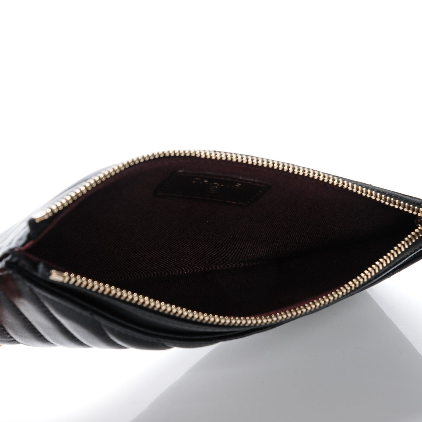 Calfskin Chevron Quilted Classic Zip Pouch Black