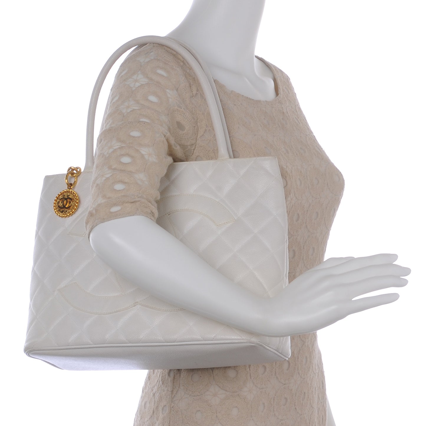 Caviar Medallion Tote White