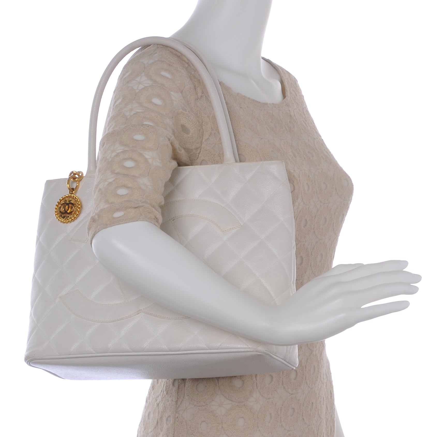 Chanel Caviar Medallion Tote White 2 of 7