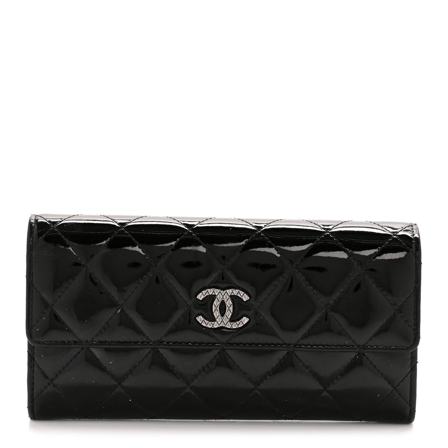 Patent Quilted Large Brilliant Flap Wallet Black