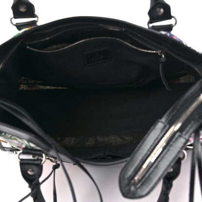 Balenciaga X GUCCI Canvas Azalea Calfskin Flora Logo Print Neo Classic Silver Hardware Medium City White Multicolor Black 6 of 11