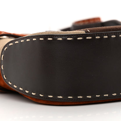 Salvatore Ferragamo Suede Stitched Patchwork Arch Gancio Shoulder Bag Brown 8 of 12