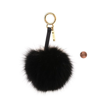 Fendi Fox Fur Pom Pom Bag Charm Black White 2 of 4