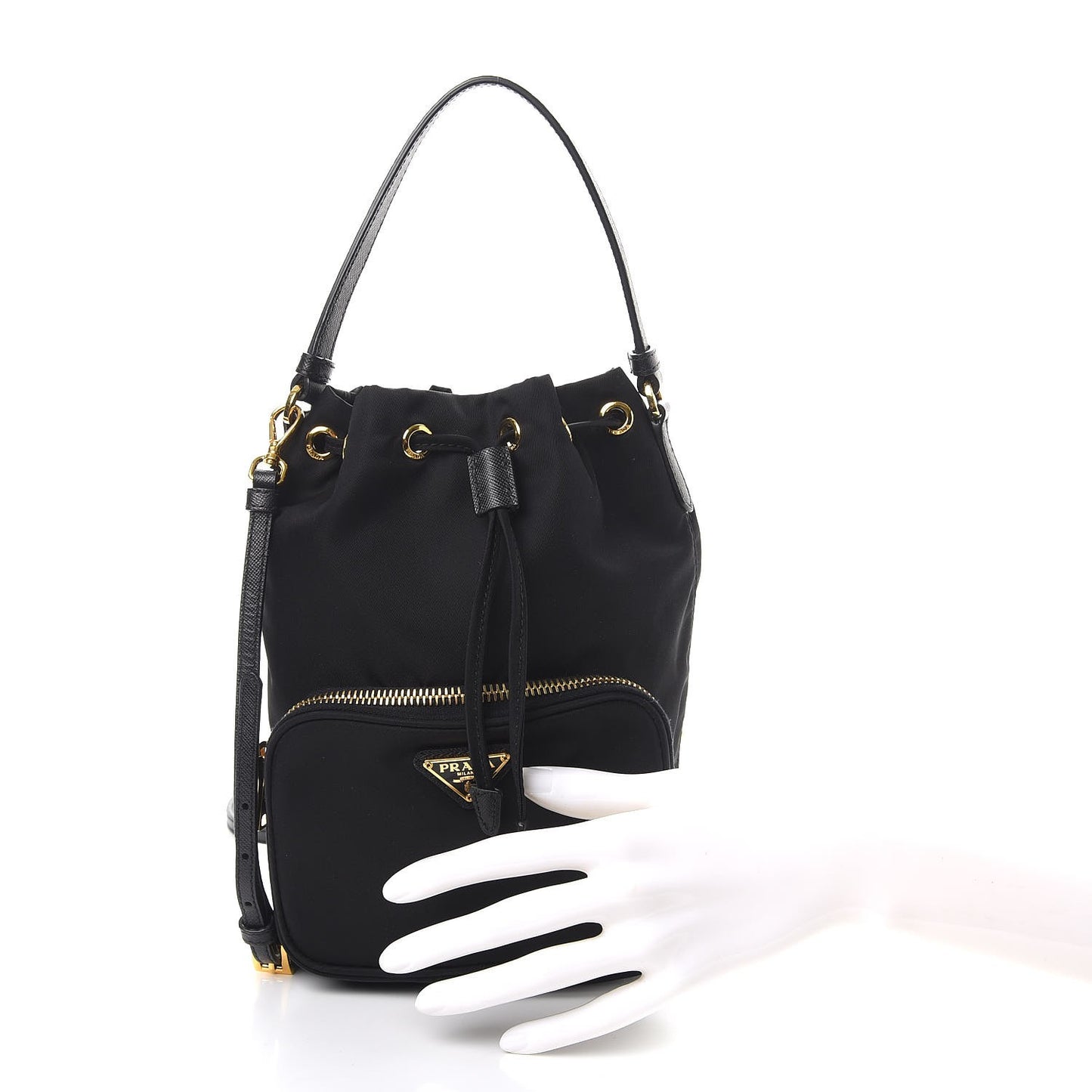 Saffiano Tessuto Nylon Mini Bucket Crossbody Bag Black