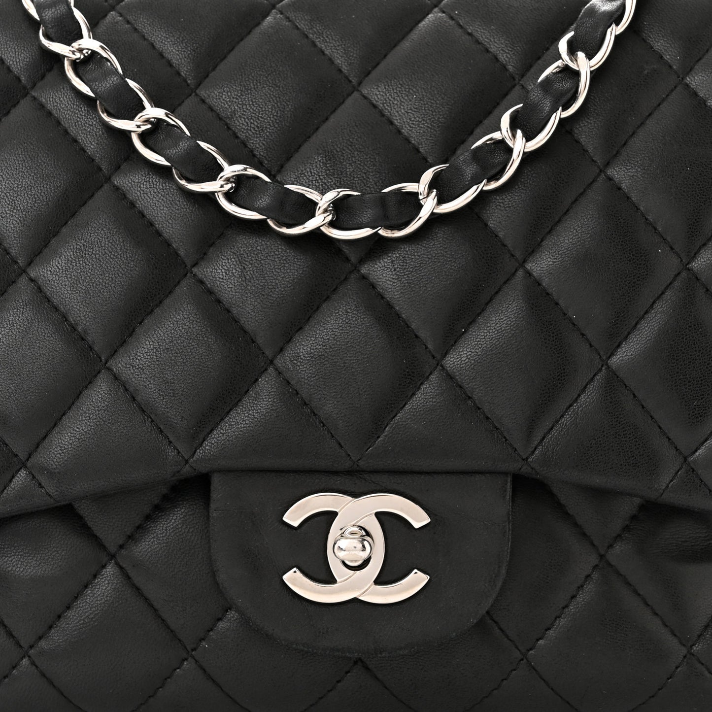 Lambskin Quilted Jumbo Single Flap Black