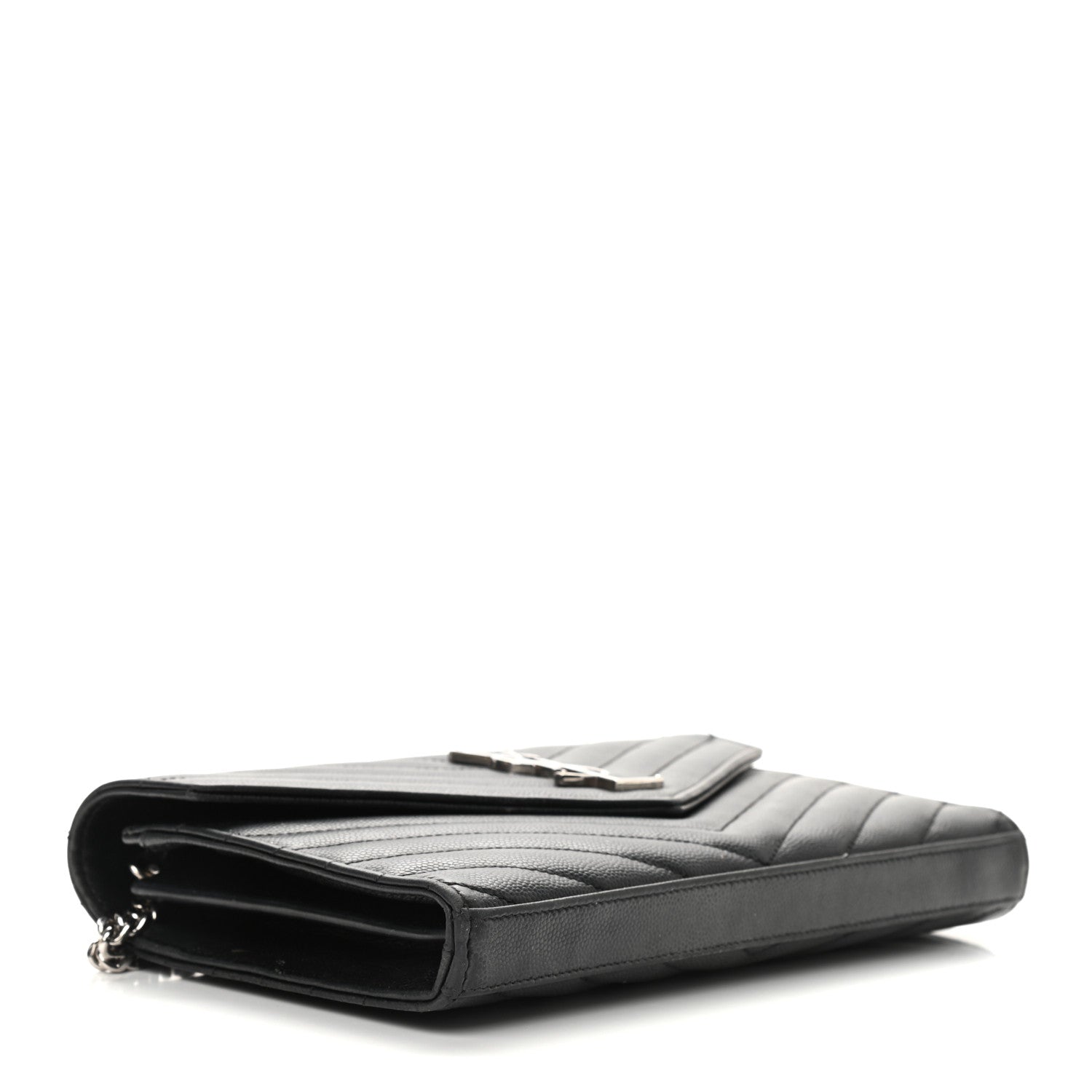 Saint Laurent Grain De Poudre Matelasse Chevron Monogram Chain Wallet Black 4 of 13