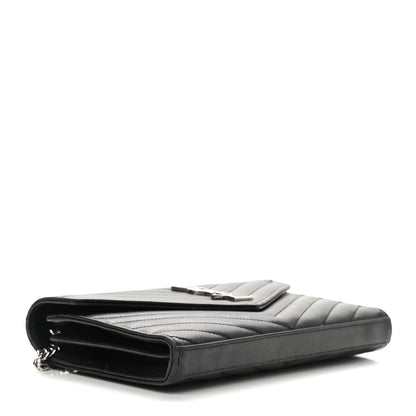 Saint Laurent Grain De Poudre Matelasse Chevron Monogram Chain Wallet Black 4 of 13
