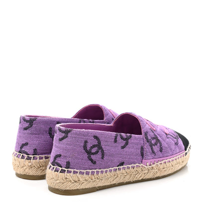 Chanel Cotton Jacquard Grosgrain CC Print Espadrilles 37 Purple Black 4 of 10