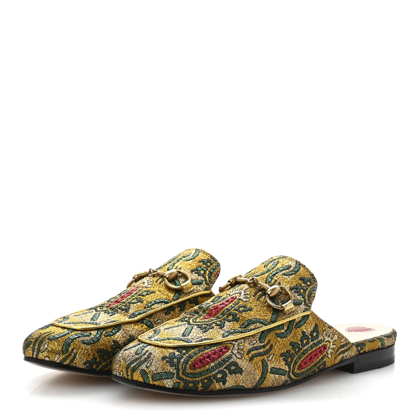 Iridescent Brocade Womens Princetown Slippers 36 Gold Multicolor