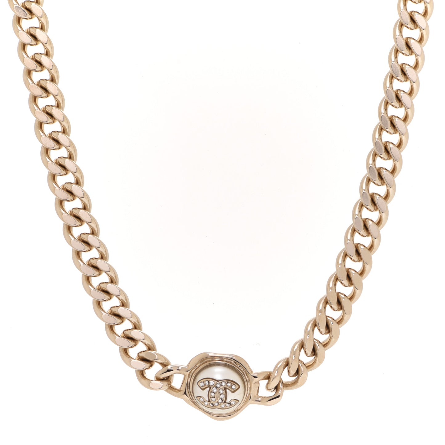Pearl Crystal CC Chain Choker Necklace Gold