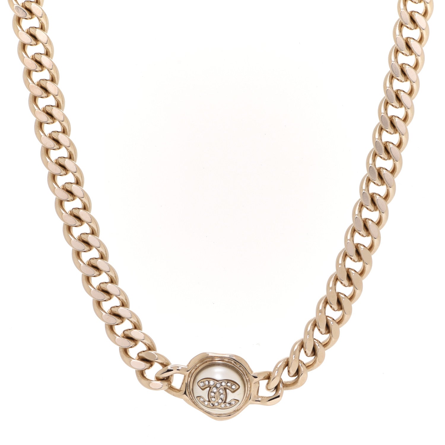 Chanel Pearl Crystal CC Chain Choker Necklace Gold 1 of 6