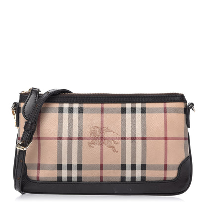 Burberry Haymarket Check Small Peyton Crossbody Clutch Bag Black 1 of 11