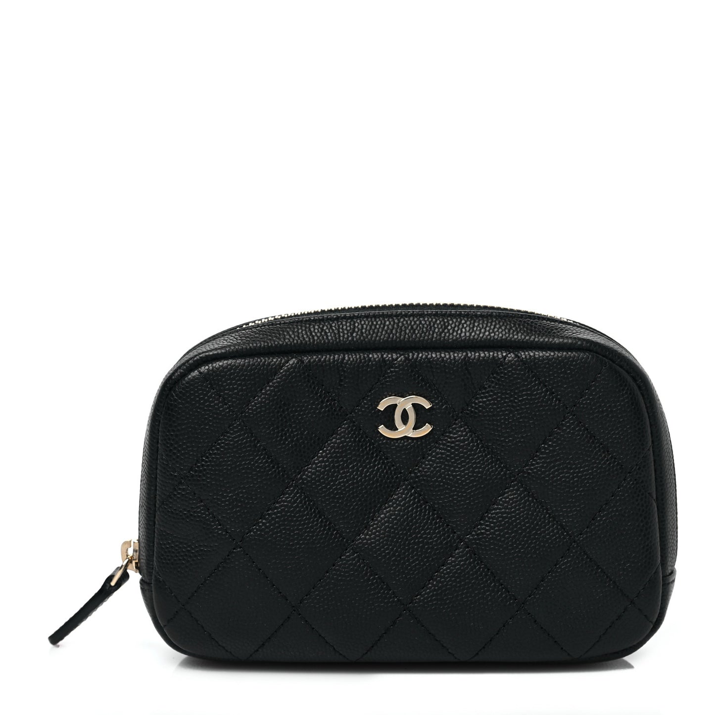 Caviar Quilted Small Curvy Pouch Cosmetic Case Black