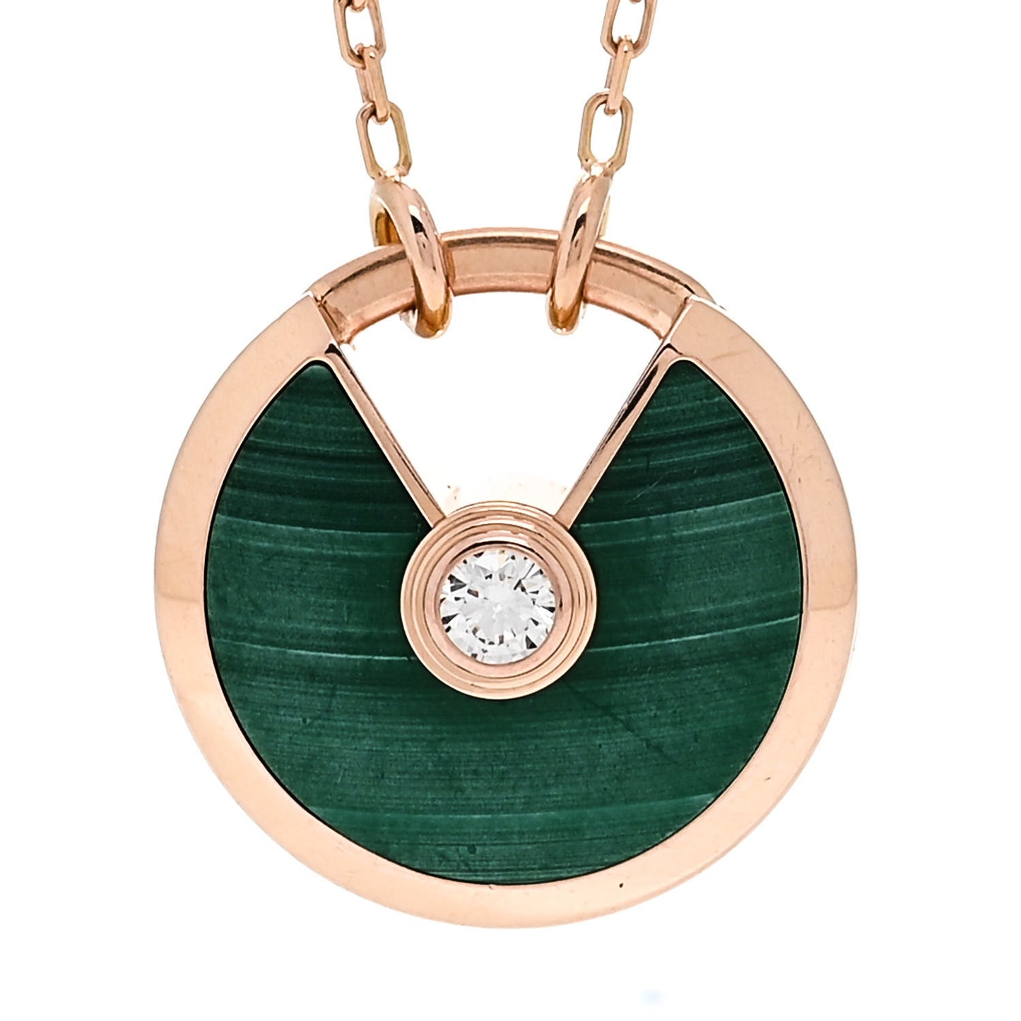 18K Pink Gold Diamond Malachite SM Amulette de Cartier Pendant Necklace